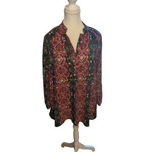 Meritt Women's Tunic Long Sleeve Blouse With Pockets Size Small Pick/Black V-nec